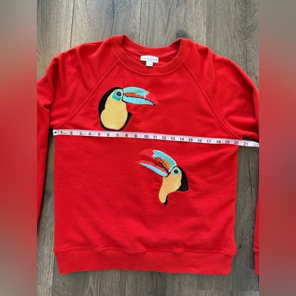 Uzma Bozai Red Toucan Hand Embellished Sweater Size Medium - Picture 5 of 8